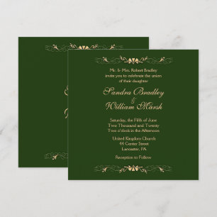 Hunter Green and Gold Wedding Invitation