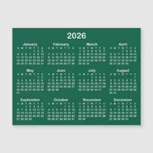Hunter Green and White 2026 Magnetic Calendar