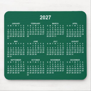 Hunter Green and White 2027 Calendar Mouse Mat