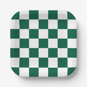 Hunter Green and White Checkered Paper Plate