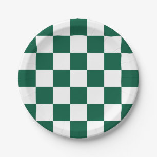 Hunter Green and White Checkered Paper Plate
