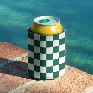 Hunter Green and White Chequered Can Cooler