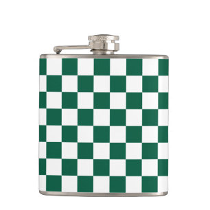Hunter Green and White Chequered Hip Flask