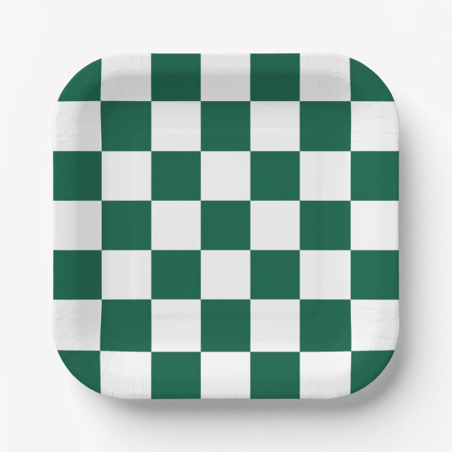 Hunter Green and White Chequered Paper Plate (Front)