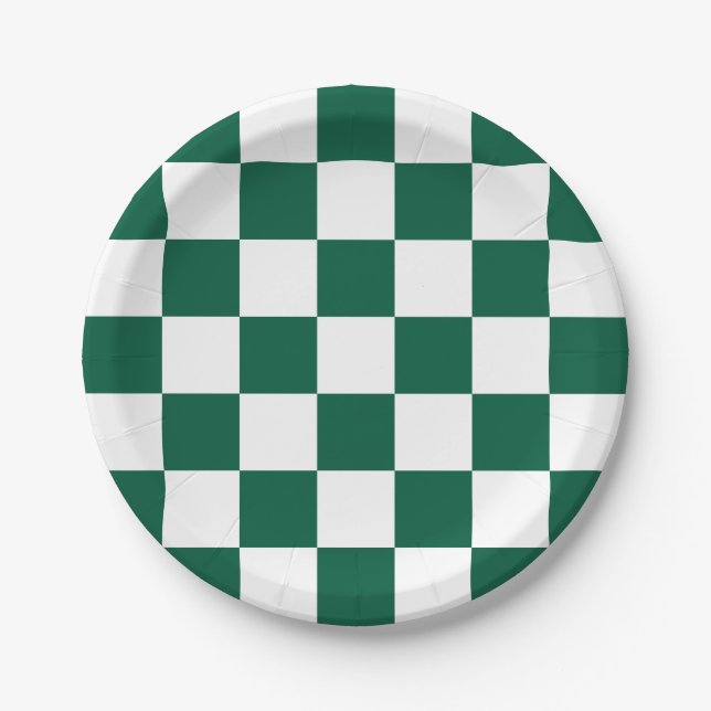 Hunter Green and White Chequered Paper Plate (Front)