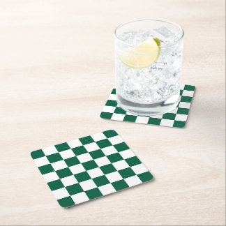 Hunter Green and White Chequered Square Paper Coaster