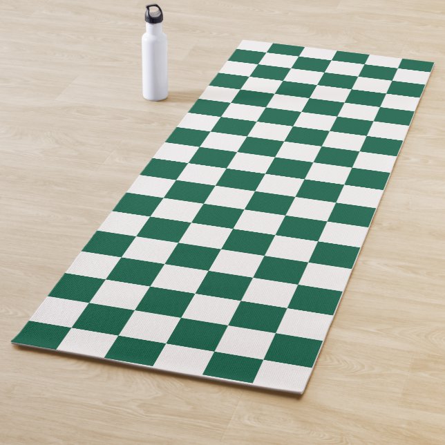 Hunter Green and White Chequered Yoga Mat (In Situ)