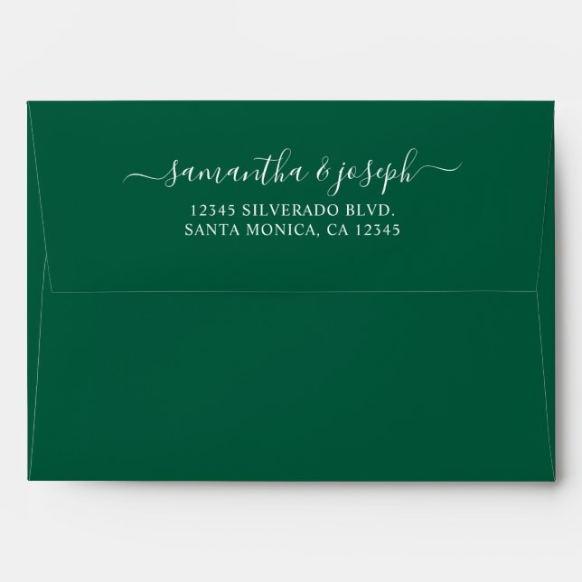Hunter Green and White Elegant Signature Names Envelope (Back (Top Flap))