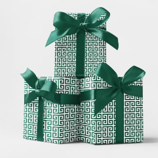 Hunter Green and White Greek Key Pattern Wrapping Paper