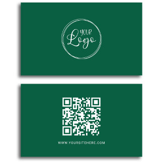 Hunter Green and White Logo Minimalist QR Code Business Card