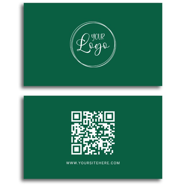 Hunter Green and White Logo Minimalist QR Code Business Card (Hunter Green and White Logo Minimalist QR Code Business Card)