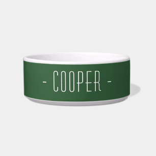 Hunter Green and White Minimal Elegant Name Pet Bowl