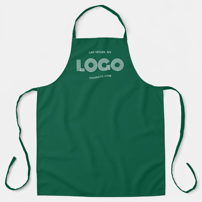 Hunter Green and White Modern Rectangular Logo Apron (Front)