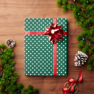 Hunter Green and White Polka Dots Wrapping Paper