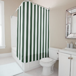 Hunter Green and White Striped  Shower Curtain