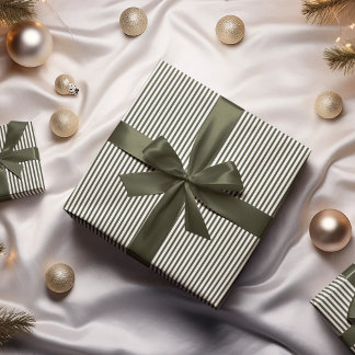 Hunter Green and White Stripes Pattern Wrapping Paper
