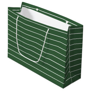 Hunter Green and White Thin Horizontal Striped Large Gift Bag
