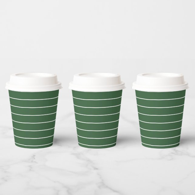 Hunter Green and White Thin Horizontal Striped Paper Cups (Multi)