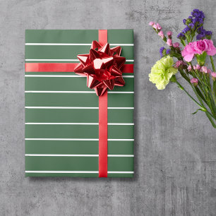 Hunter Green and White Thin Horizontal Striped Wrapping Paper