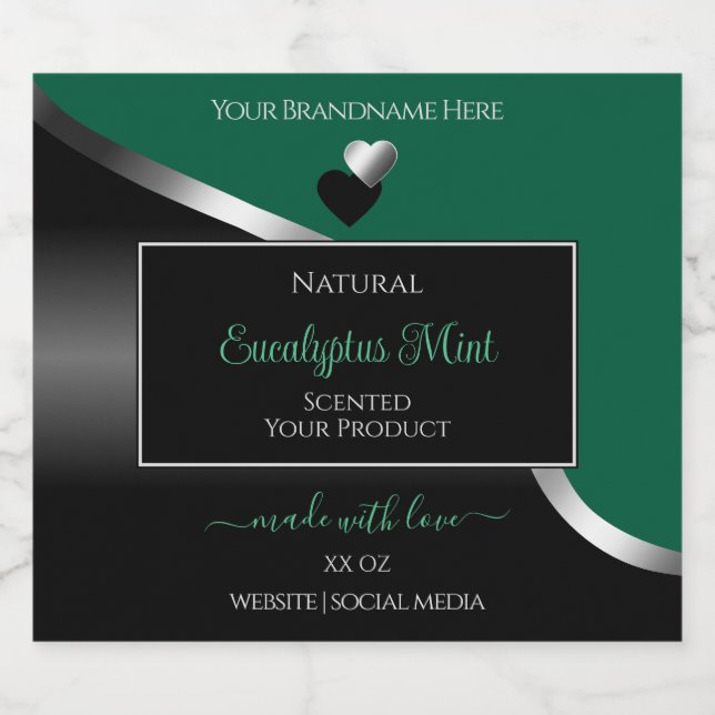 Hunter Green Black Wavy Silver Heart Product Label (Single Label)