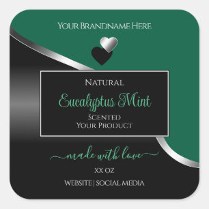 Hunter Green Black Wavy Silver Heart Product Label