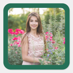 Hunter Green Border Photo Square Sticker