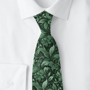 Hunter Green Botanical Batik Tie