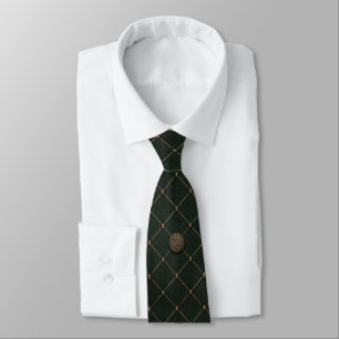 Hunter Green & Bronze Hunting Lodge Emblem Fabric Tie