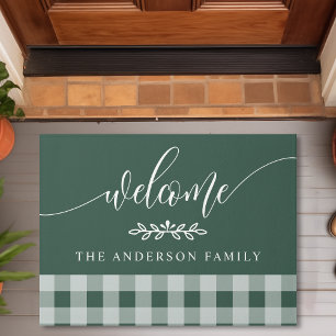 Hunter Green Buffalo Check Welcome Personalised Doormat