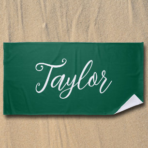 Hunter Green Chic Customised Handwritten Script Beach Towel