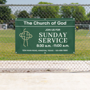 Hunter Green Church Service Banner With Your Logo