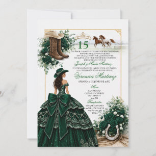 Hunter Green Cowgirl Sweet 15 Dark Emerald Western Invitation