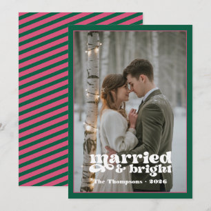 Hunter Green & Cranberry Newlyweds Christmas Holiday Card