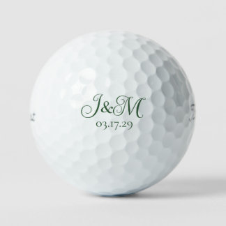 Hunter Green Custom Wedding Favours Initials  Golf Balls