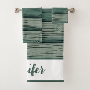 Hunter Green Dark Green Wooden Shiplap Bath Towel Set