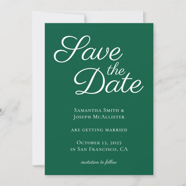 Hunter Green Elegant Calligraphy Save The Date (Front)