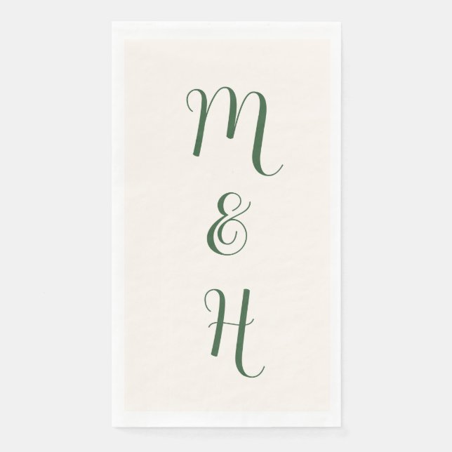Hunter Green Elegant Wedding Initials | Ivory Napkin (Front)