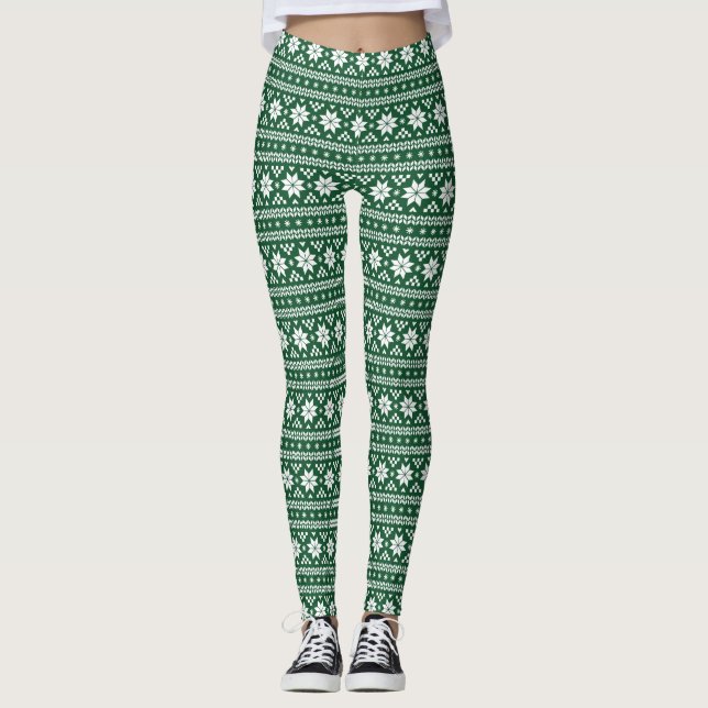 Hunter Green Fair Isle Leggings (Front)
