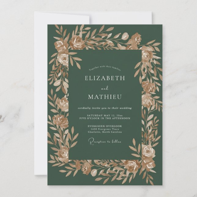 Hunter Green Glimmering Autumn Wedding Invitation (Front)