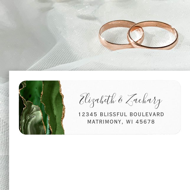 Hunter Green Gold Agate Wedding Return Address (Creator Uploaded)