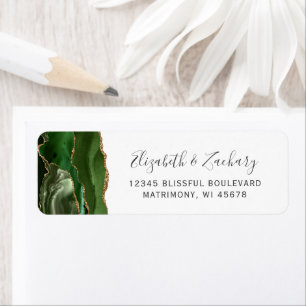 Hunter Green Gold Agate Wedding Return Address