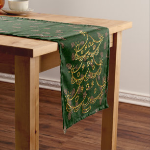 Hunter Green Gold Christmas Tree Table Runner
