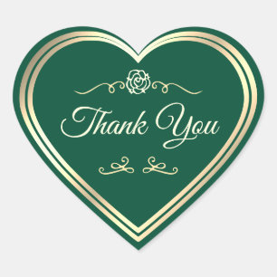 Hunter Green Gold Frame Vintage Rose Thank You Heart Sticker