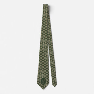 Hunter Green Gold Snowflakes Pattern Monogrammed Tie