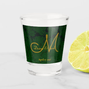 Hunter Green Gold Wedding Reception Monogram Shot Glass