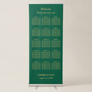 Hunter Green Golden Beige 15 Table Seating Chart Retractable Banner