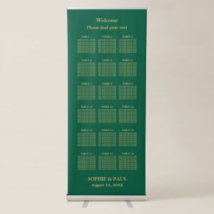 Hunter Green Golden Beige 18 Table Seating Chart Retractable Banner