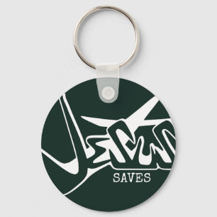 Hunter Green Graffiti Jesus Saves Key Ring