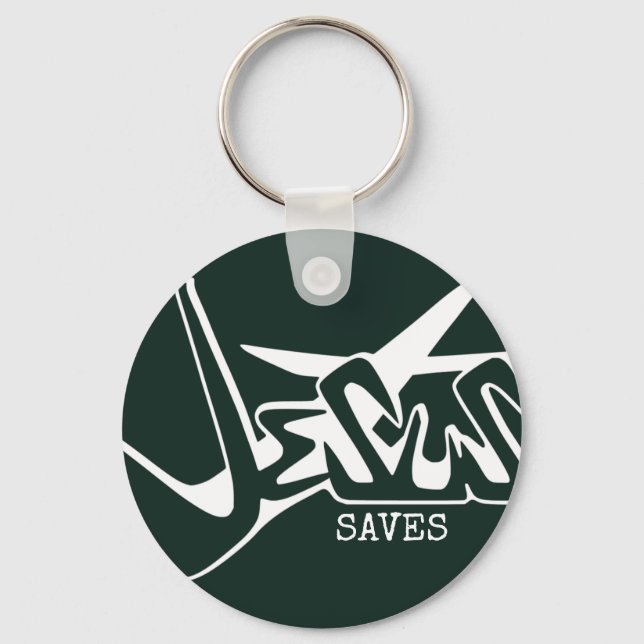 Hunter Green Graffiti Jesus Saves Key Ring (Front)
