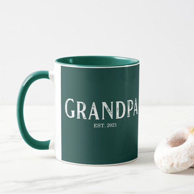 Hunter Green Grandpa Year Established Mug (With Donut)